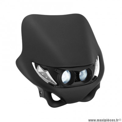 Plaque phare/tête de fourche 50 à boite Enduro 2 à LEDs blanches > Halogène 2x20W Noir Mat avec fixations