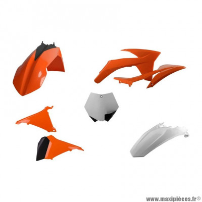 Kit plastiques Polisport Carrosserie/Carenage MX Orange KTM/Blanc 2011> (couleur OEM) 7 pièces pour Moto, Quad KTM