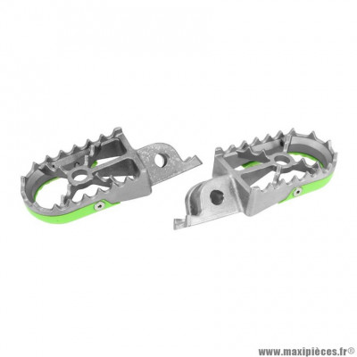 Repose-pied/Cale pied avant Buzzetti Off Road Acier Argent/Vert pour Moto KAWASAKI KX 250 cc, KX 450 cc, KX F 250 cc, KX F 450 cc